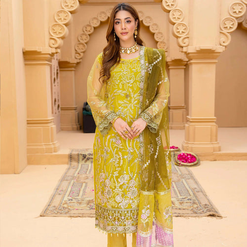 Semi-Stitched Net Embroidered Suit