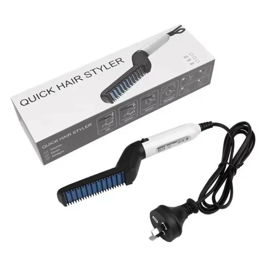 Hair & Beard Straightener Comb, Ceramic Heated Brush, Daily Grooming for Men