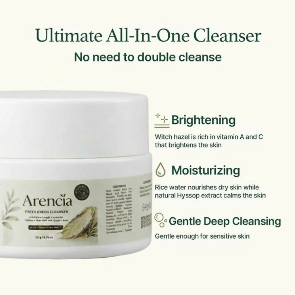 Arencia Fresh Green Rice Mochi Cleanser | Low pH Facial Cleanser with Rice Powder & Green Tea | Hydrating Deep Cleansing | 120g