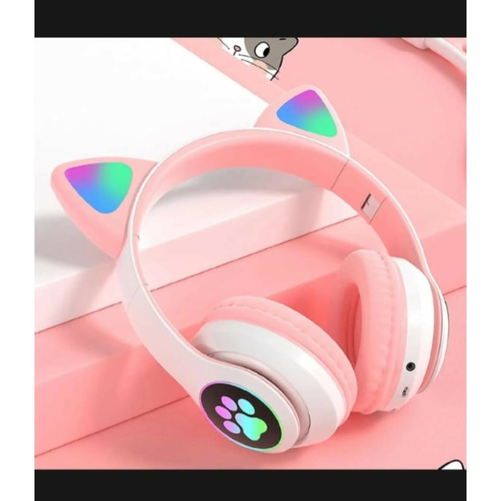 Cat Ear Wireless Bluetooth Headphones with RGB LED Lights & Built-in Mic – Stereo Bass Sound, Bluetooth & AUX Mode, Adjustable Over-Ear Headset for Kids, Teens & Girls