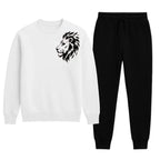 LION Printed White Tracksuit Sweatshirt & Trouser | Warm & Comfortable Winter Wear | XL, Large or Medium