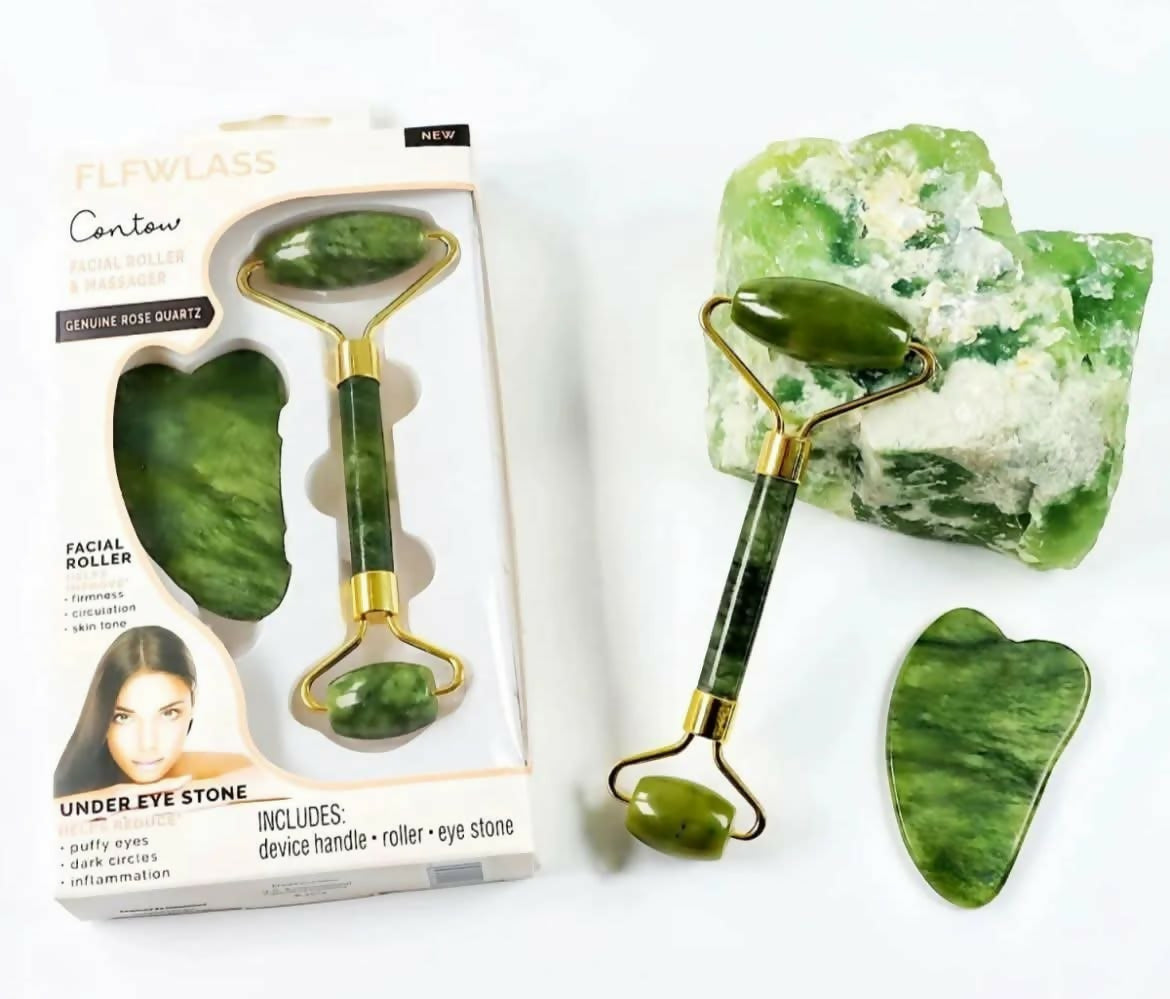 Jade Roller Facial Massager | Manual | With Gua Sha Tool | Natural Skincare | Relax & Refresh