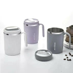 Office Cup: 500ml Double-Walled Stainless Steel Coffee Mug with Ergonomic Handle, Splash-Proof Lid, and Minimalist "Healthy Life" Aesthetic for Home & Workspace