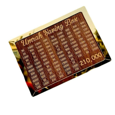 Umrah Saving Box, Premium Wooden Design, Lockable Money Box