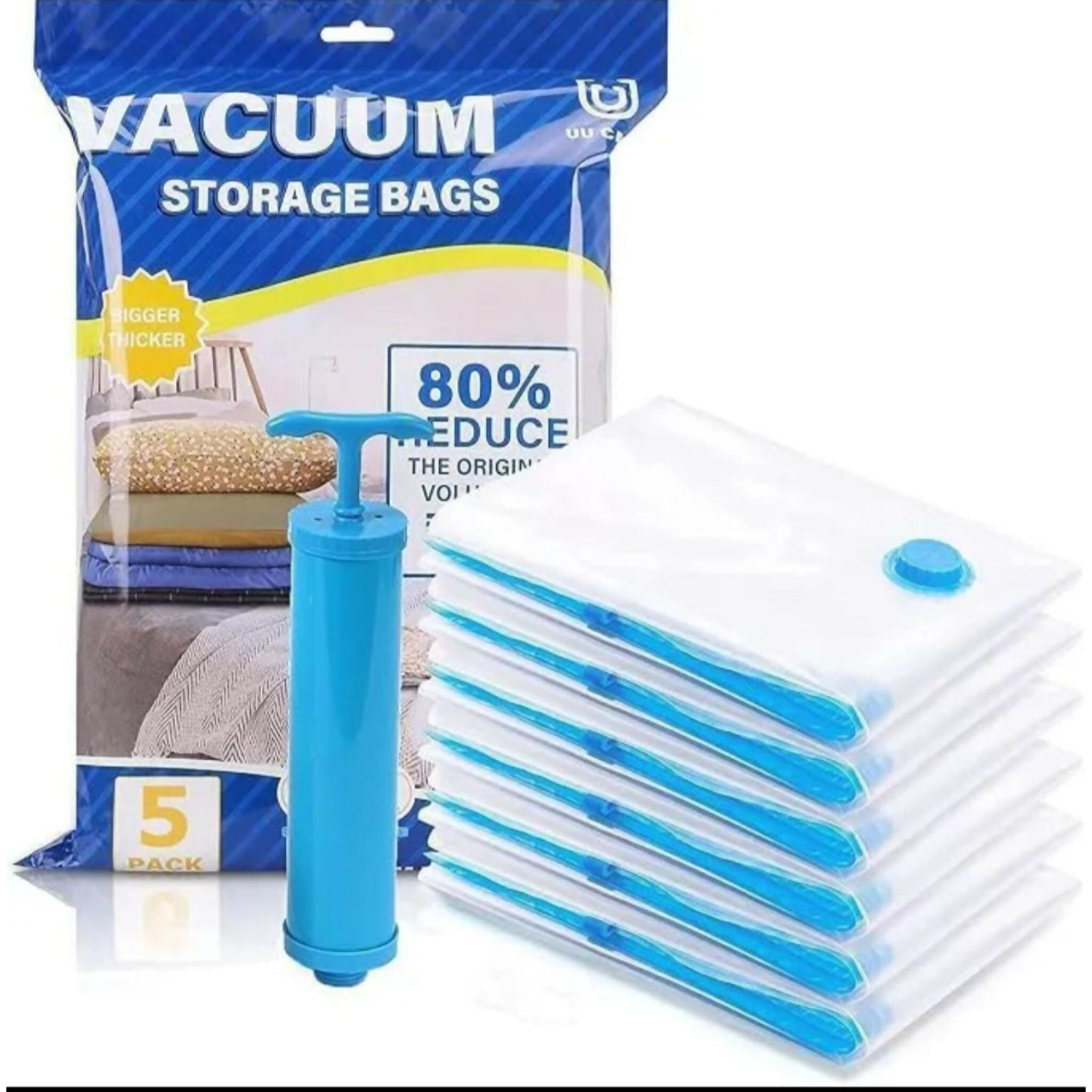Vacuum Storage Bags Set Of 5 With Hand Pump Space Saver Compression Bags For Clothes Bedding And Travel