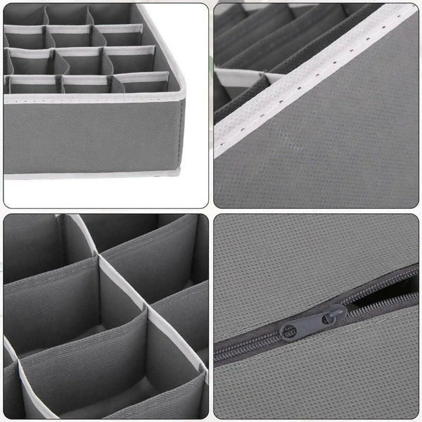 Storage Organizer with Lid | Foldable Drawer Divider | 24 Cells | Non-Woven Fabric | Random Colors