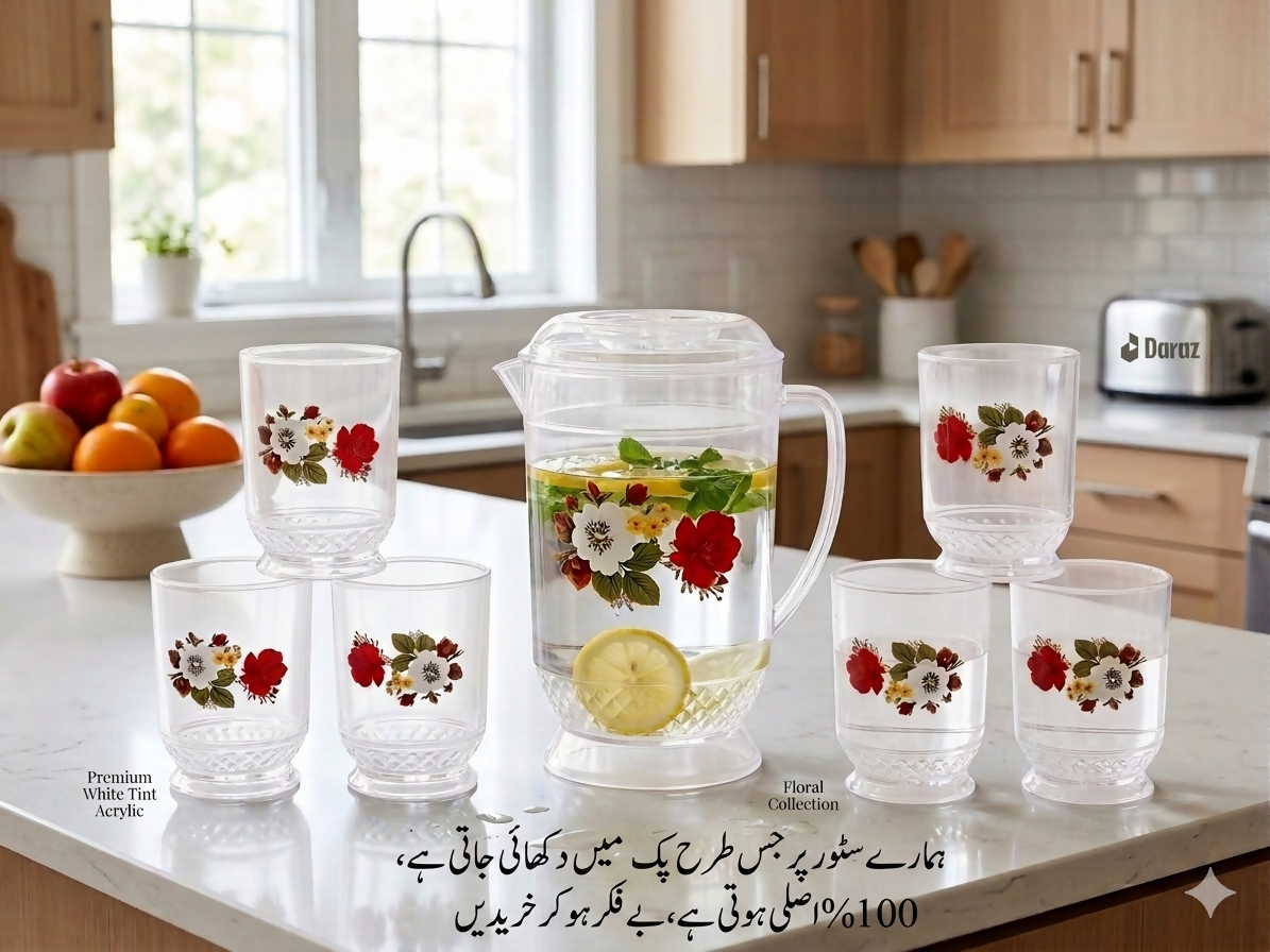 Water set Al Haram 7 piece 1 jug 6 matching glass kitchen accessories