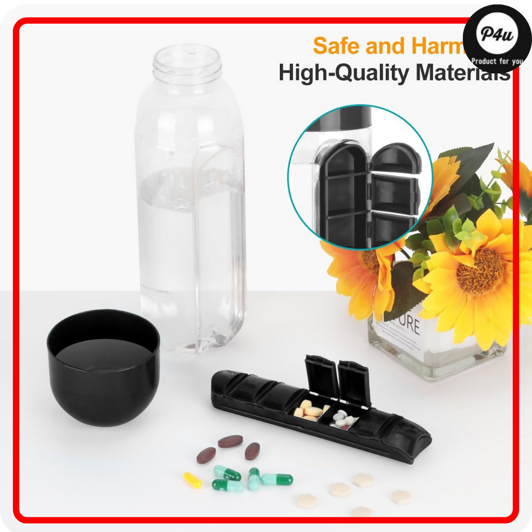 2 in 1 Daily Pill Box Organizer with Water Bottle 600ml