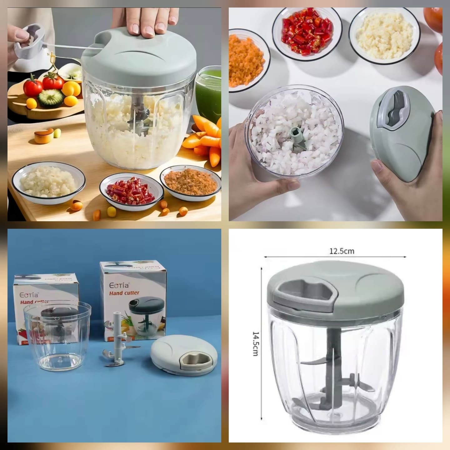 Manual Pull-String Household Vegetable Cutter & Meat Chopper – Multi-Function Hand - 3 Blade