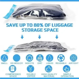 5-Pack Vacuum Storage Bags with Hand Pump – Space-Saving Compression Bags for Bedding & Clothes