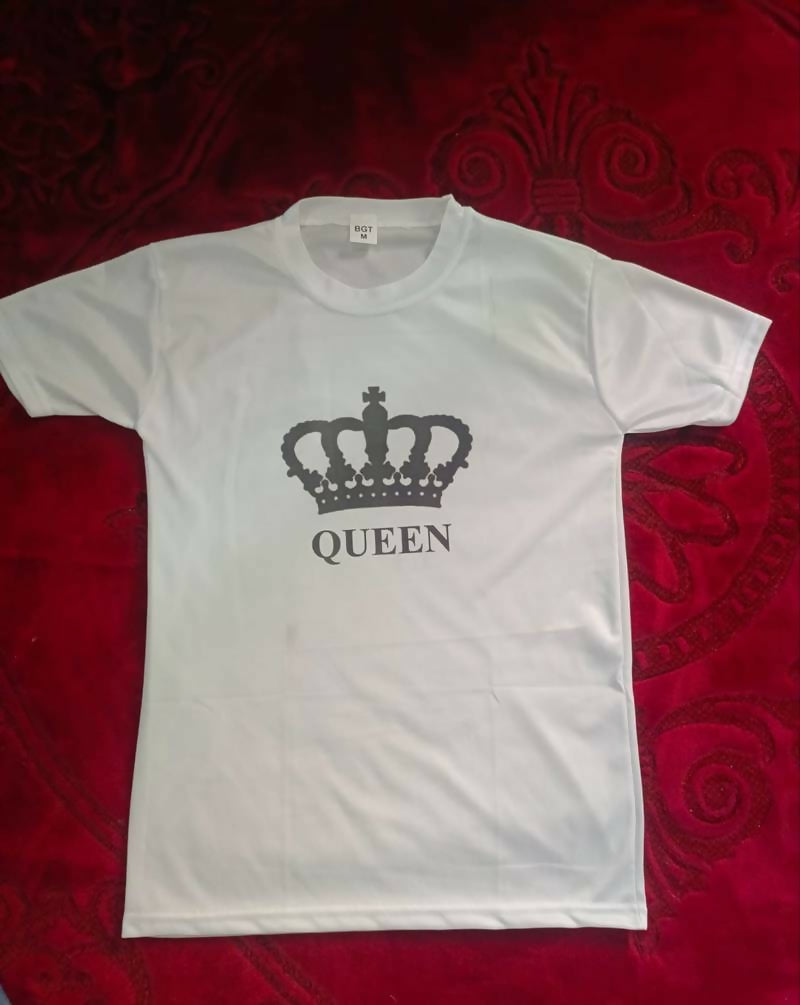 Combo Of King & Queen Style White T-Shirt with Cute Design – King & Queen Design T-Shirts – Best Quality T-Shirts For Girls | T-Shirt For Women – T-Shirt For Boy | T-Shirt For Men | Queen T-Shirts | King Design T-Shirt – Large