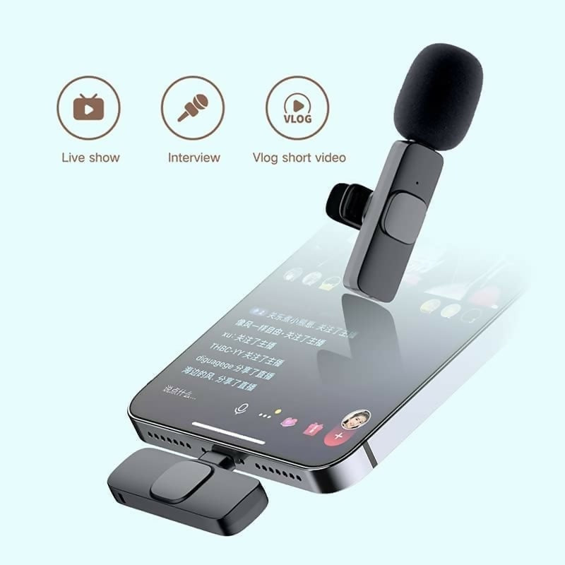 K9 Multi-Interface Wireless Collar Microphone Type-C & Lightning Omnidirectional Lavalier Mic Kit for Android, iPhone, and Content Creation