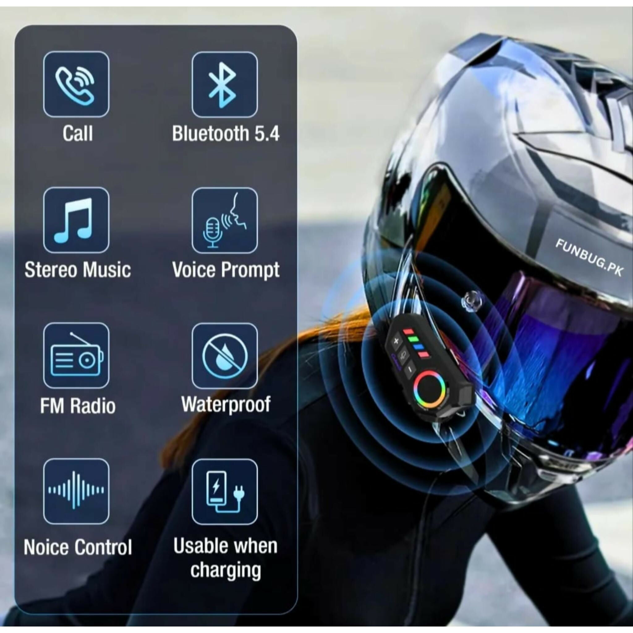 K06A Motorcycle Helmet Bluetooth Headset – BT 6.0 Wireless Earphone with CVC Intelligent Noise Reduction, IP67 Waterproof, 800mAh Battery & Type-C Fast Charging