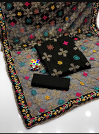 Black Embroidered Cotton Suit For Women With Khaadi Net Dupatta