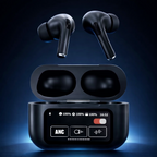 AirPods X Digital Touch Screen Wireless Earbuds – Black Edition | Smart Display Charging Case | Bluetooth Earphones | Touch Control