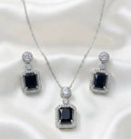 Chain Locket And Earrings Set With Cubic Zirconia Square Stone Elegant Jewelry "GREEN GOLDEN"