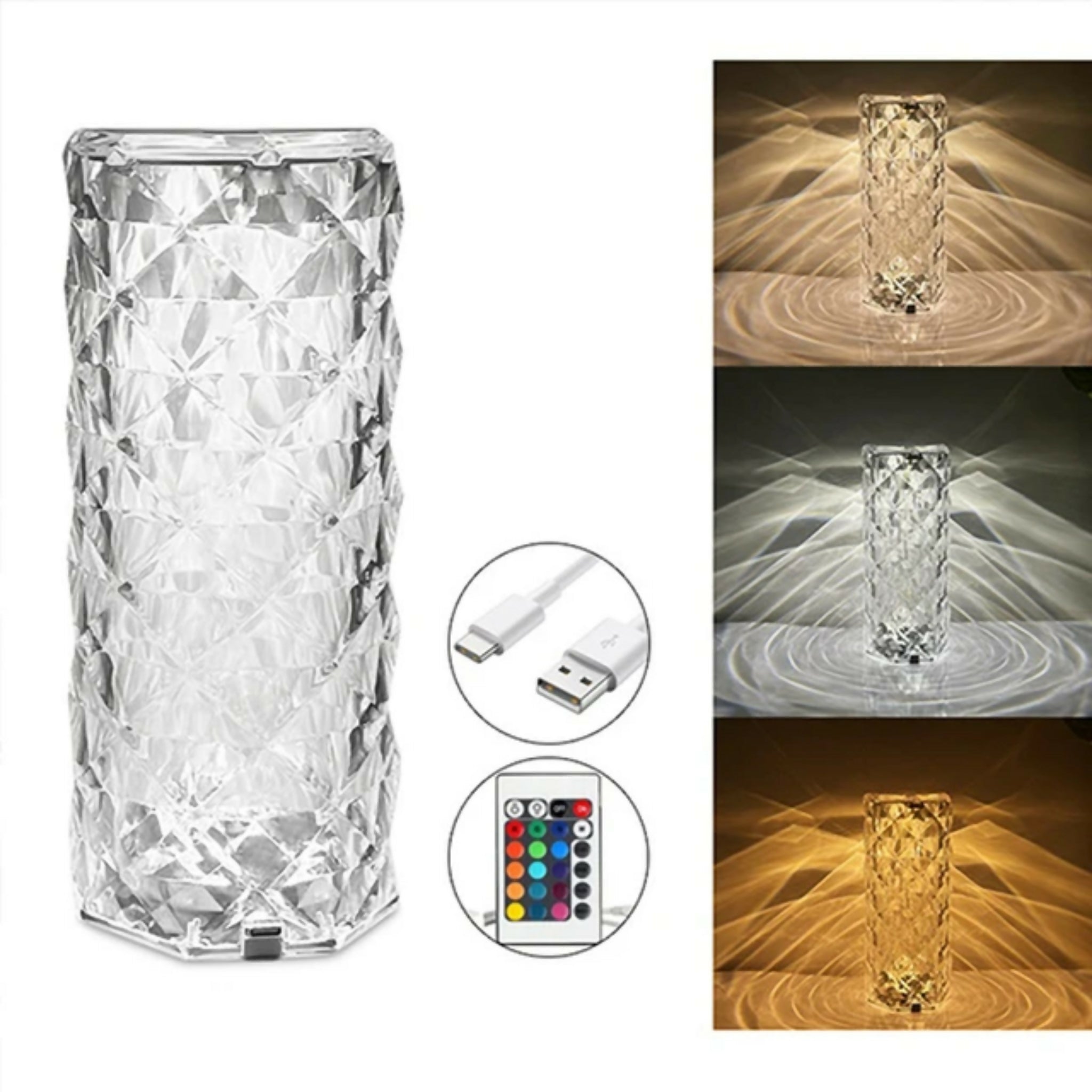 Rose Diamond Crystal Table Lamp – 16 Color RGB Touch Sensor LED Light with Remote & USB Charging