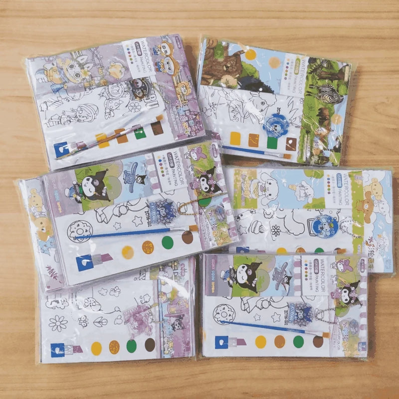 Kids’ Pocket Watercolor Painting Book – 3-in-1 Creative Coloring Set with Built-in Paints, Brush & Keychain