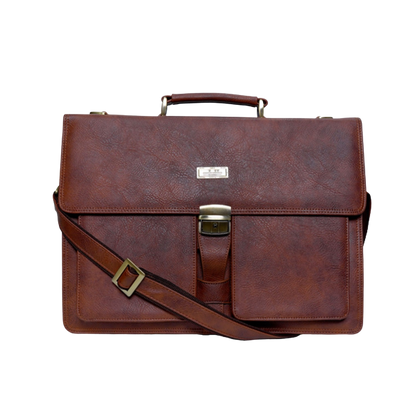 Business Bag, PU Leather Mustard Brown & Three Compartments Inside
