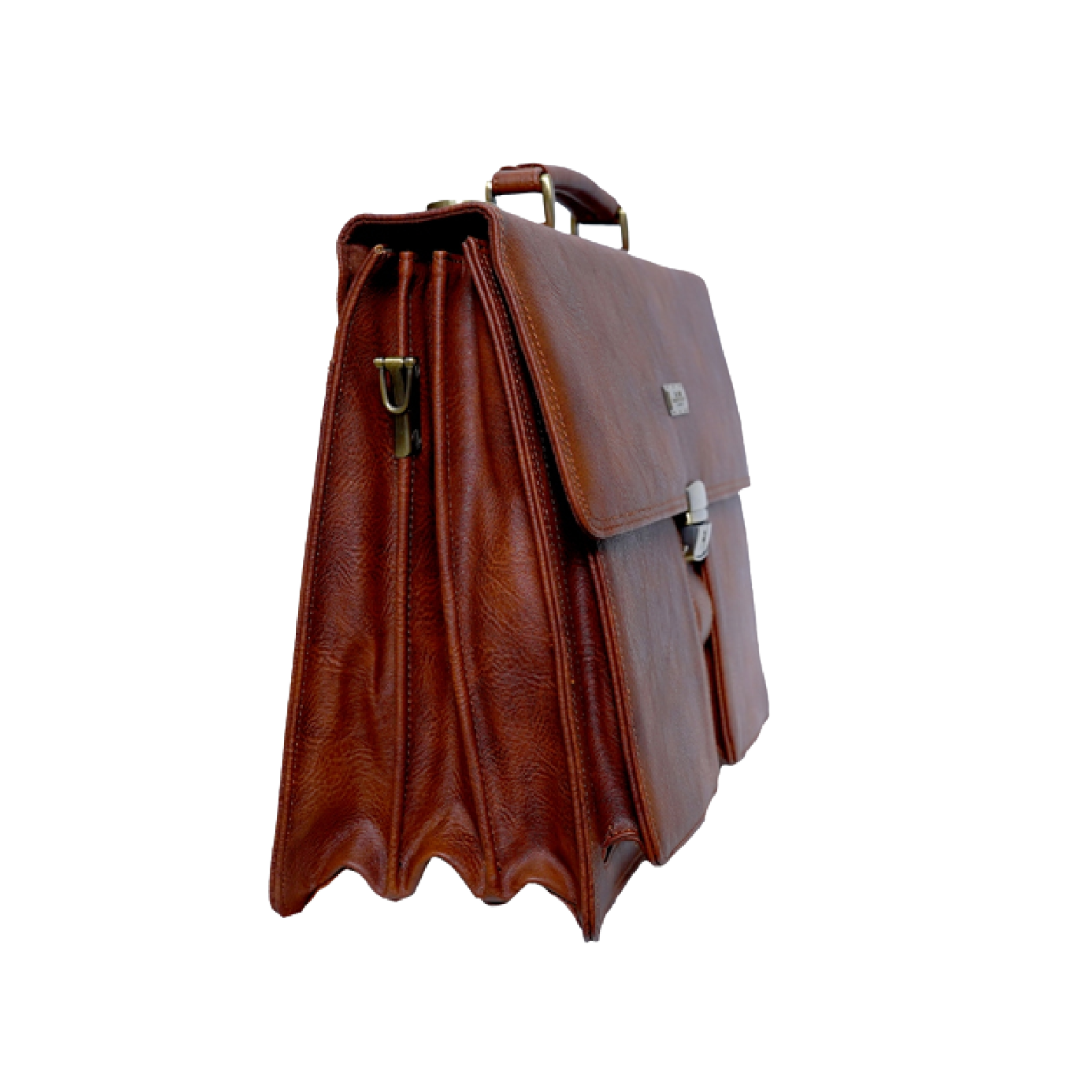 Business Bag, PU Leather Mustard Brown & Three Compartments Inside
