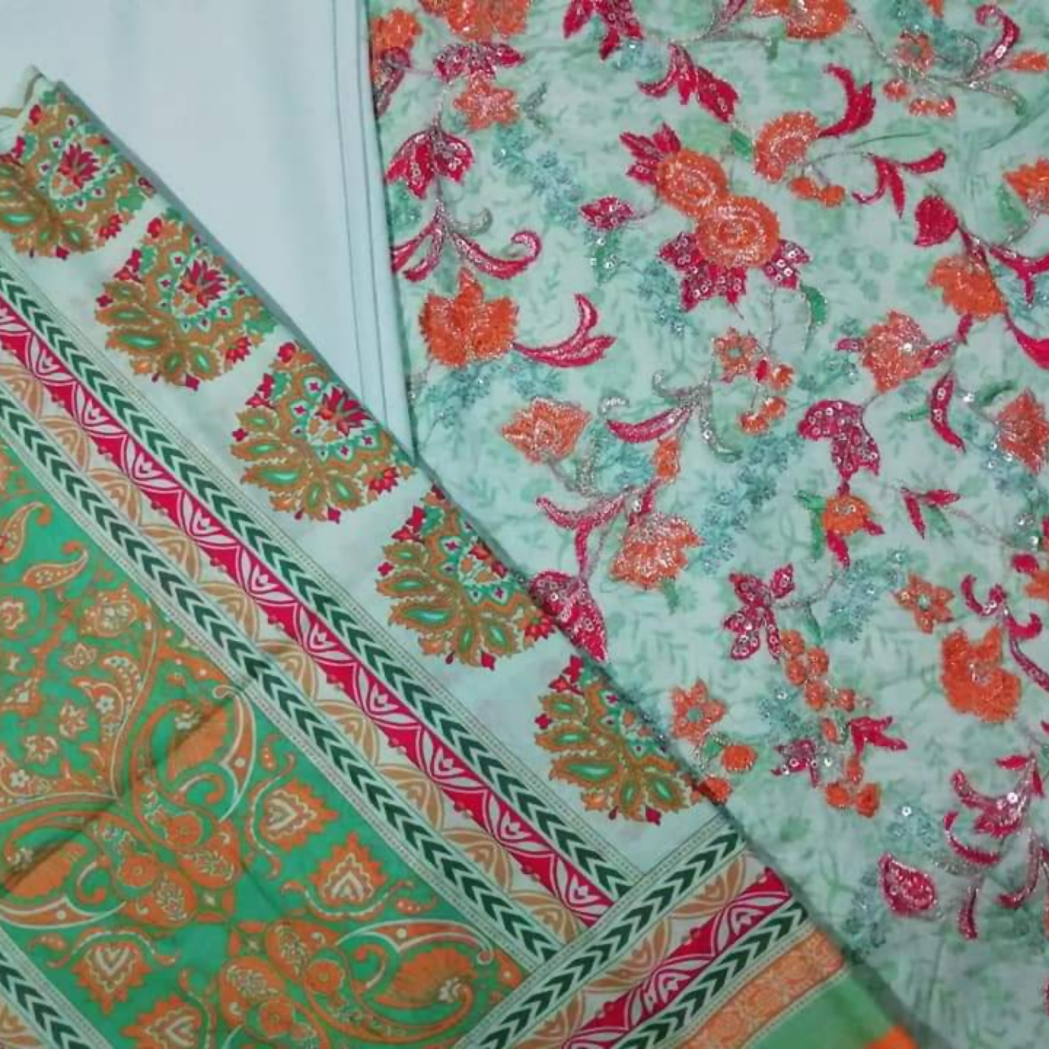 Embroidered Lawn Suit, Printed Dupatta, and Plain Trouser, for Women