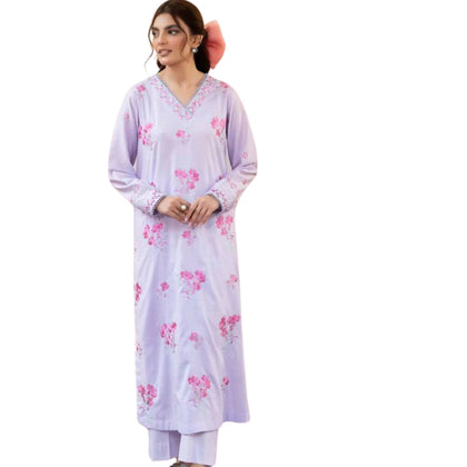 2 Piece Suit, Serene Lilac Summer Elegance in Fine Lawn & Cambric Cotton