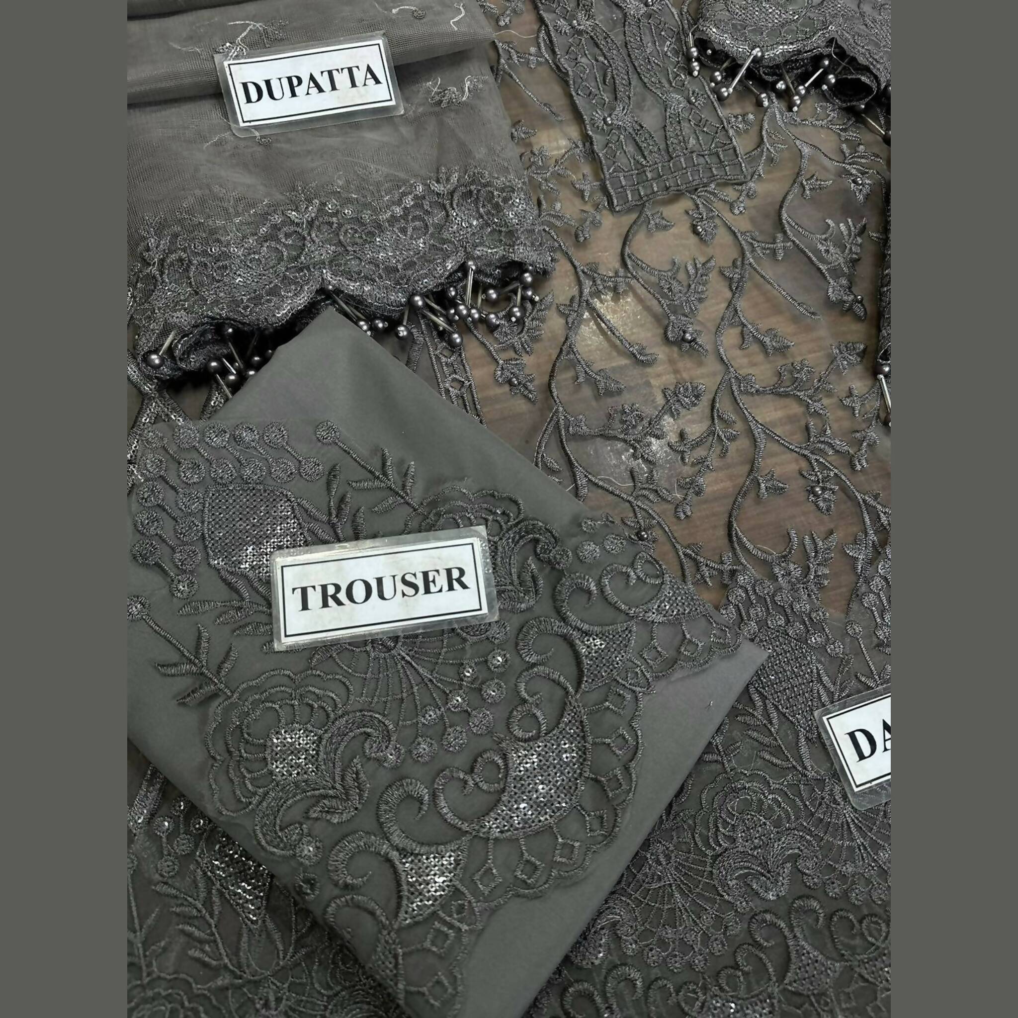 Unstitched Suit, White Organza Elegance with Intricate Handwork, for Women