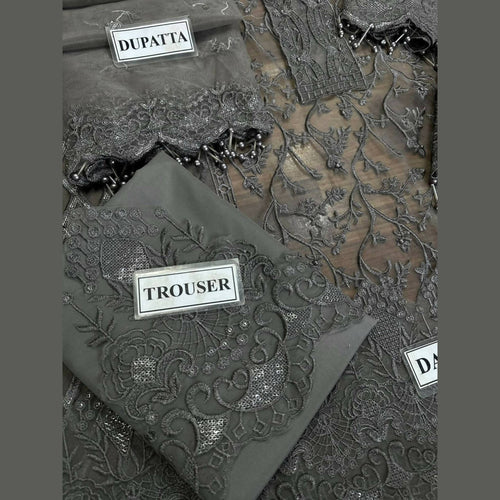 Unstitched Suit, White Organza Elegance with Intricate Handwork, for Women