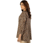 Shirt, Baggy Linen Cheetah Print with Golden Zip Beaded Detailing, for Women