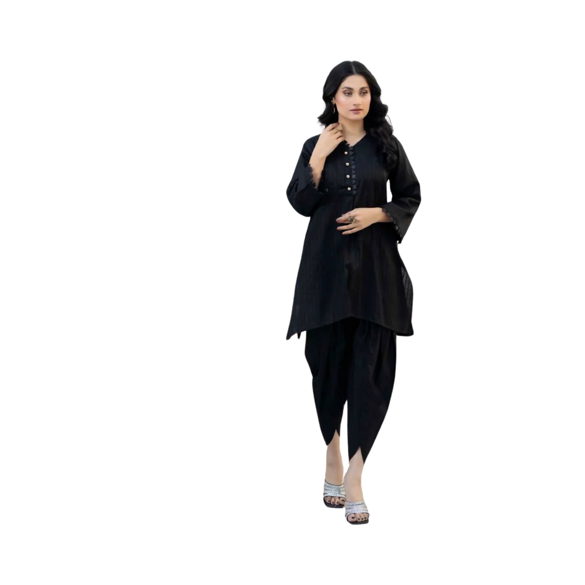 Stitched Suit, 2-Piece Cotton Lawn Set with Delicate Lace Detailing & Golden Buttons