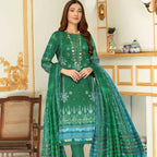 Dress, Embroidered Shirt, Lawn Trouser & Chiffon Dupatta - 3-Piece Set, for Women