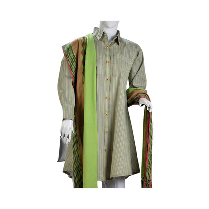 Shirt, Alluring Tea Green & Striped Cotton, for Women