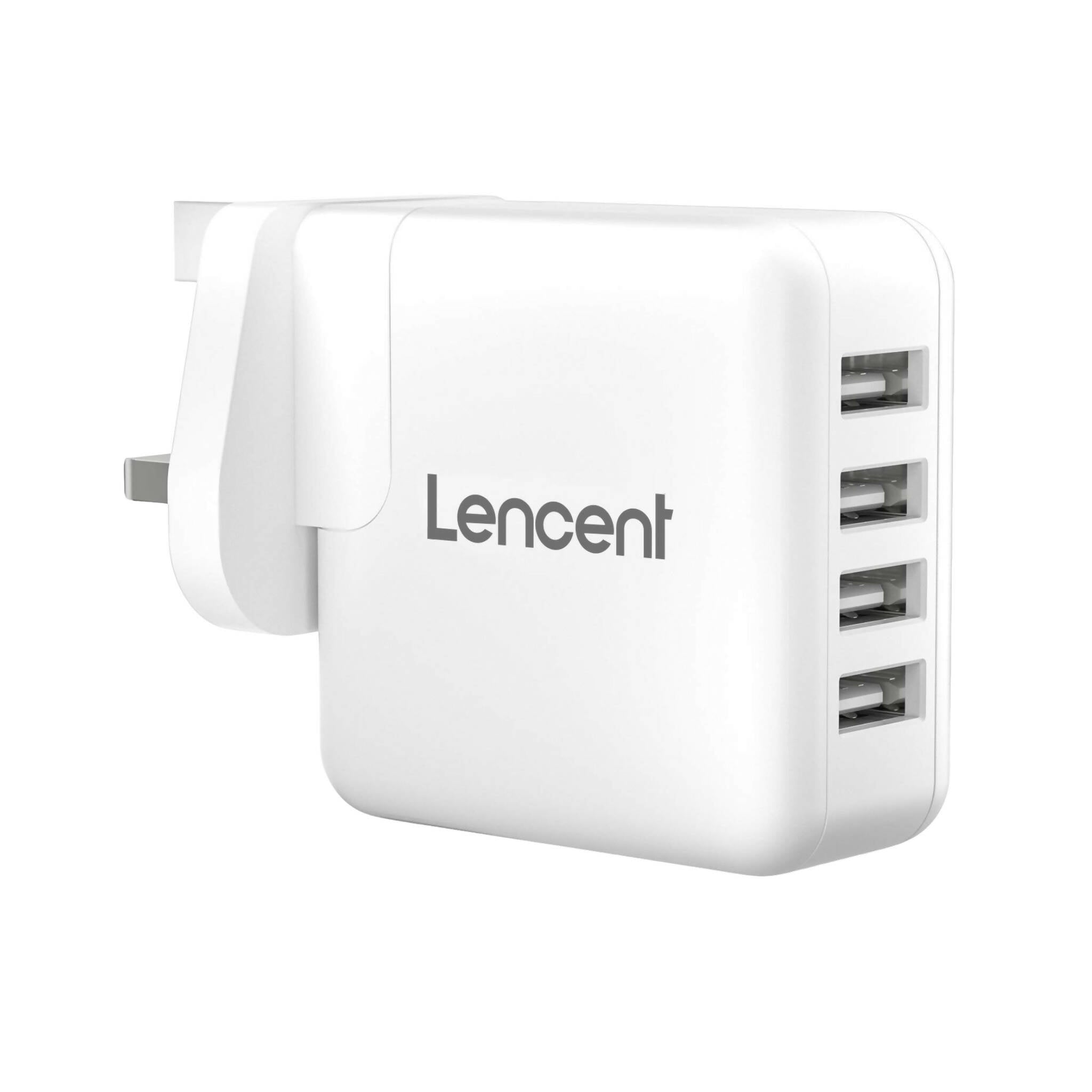 Lencent USB Plug, 4-Port 24W/4.8A Charger, Smart IC Technology