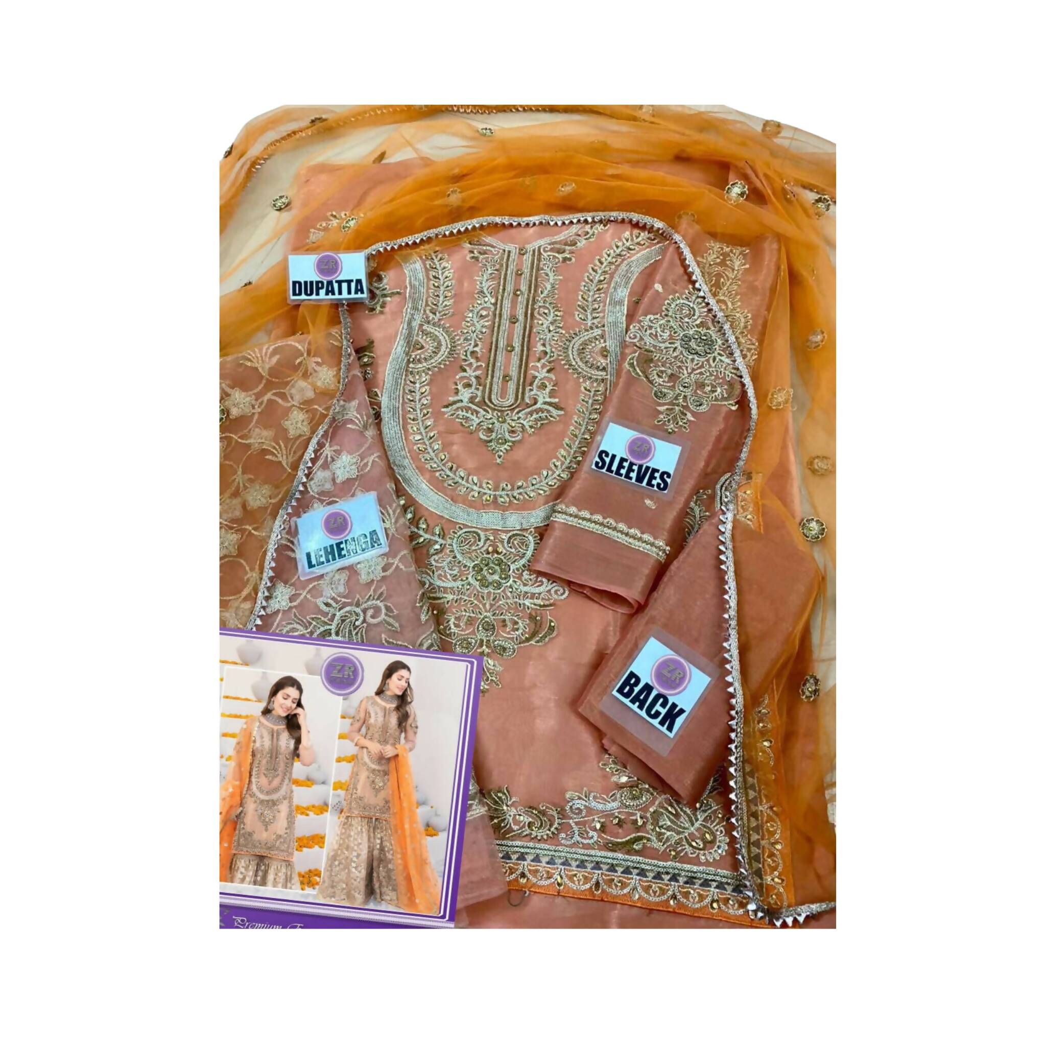Stitched Suit, Maysoori Shirt with Net Dupatta & Embroidered Lehenga, for Women