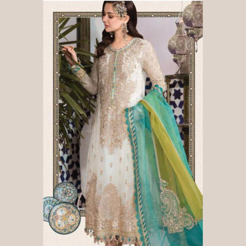 Unstitched Suit, Embroidered Spangle Work with Organza 3-Tone Dupatta, for Women
