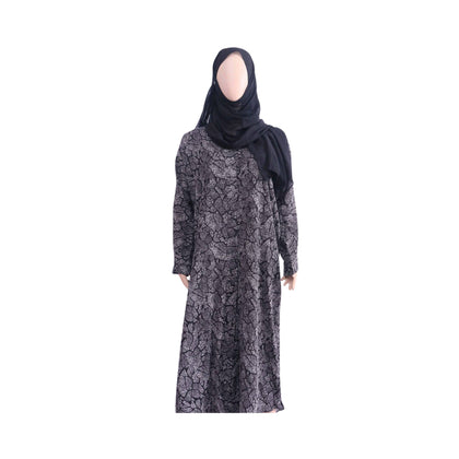 Abaya, Fabric with Printed Long-Length Abaya & Solid Color Hijab, for Women