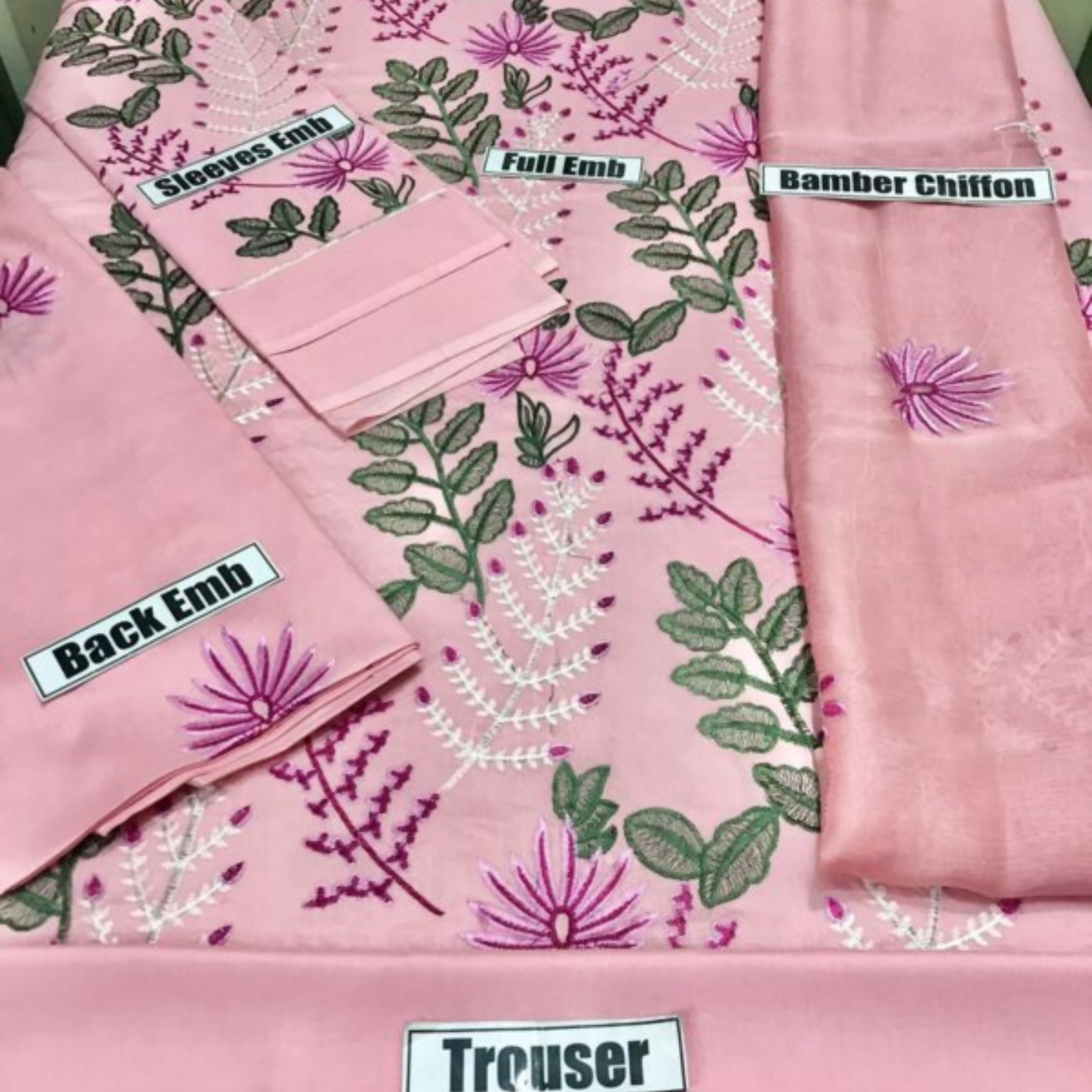 Unstitched Suit, Bamber Chiffon Dupatta with Full Heavy Embroidery Work, for Ladies