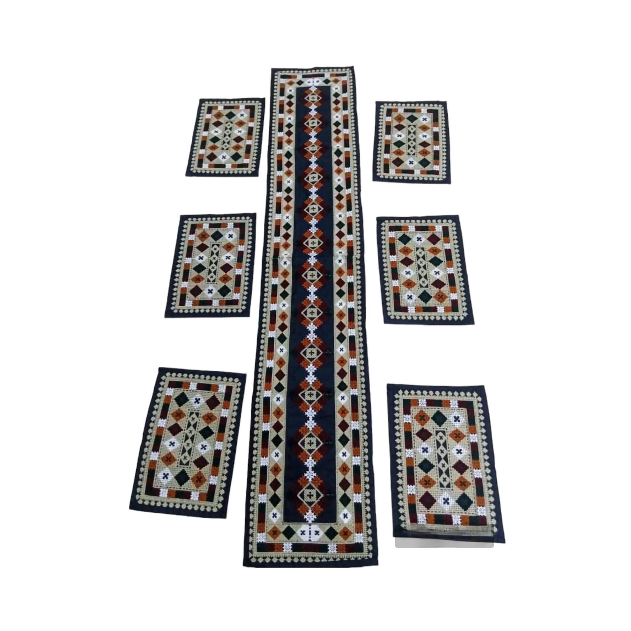 Table Runner Set, andmade Ari Work with 6 Table Mats - Elegant Patchwork Design