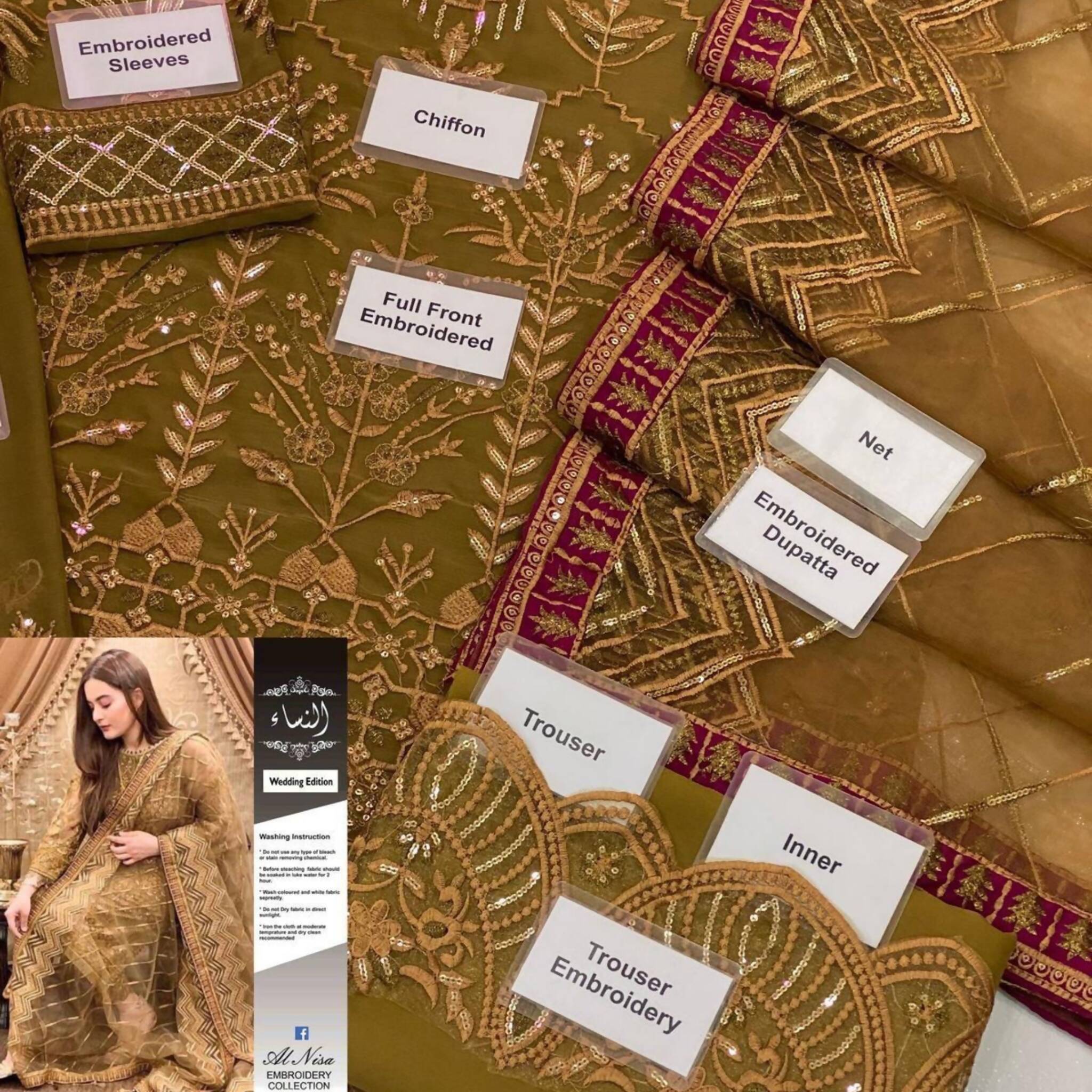 Unstitched Suit, Full Embroidery, Sequin Work & Heavy Net Dupatta, for Women