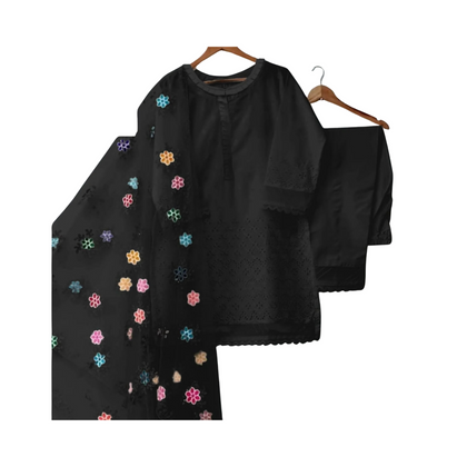 Embroidery Suit, Chikankari 3-Piece with Multi-Flower Dupatta, for Women
