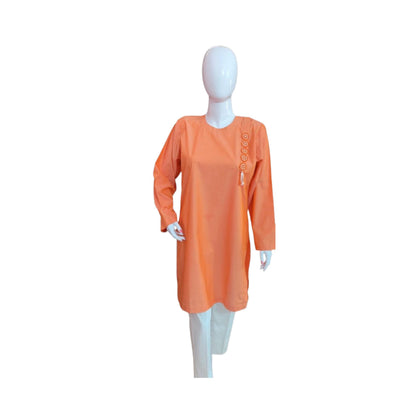 Stitched , Crochet Patti Orange-Round & Neck Shirt, for Women