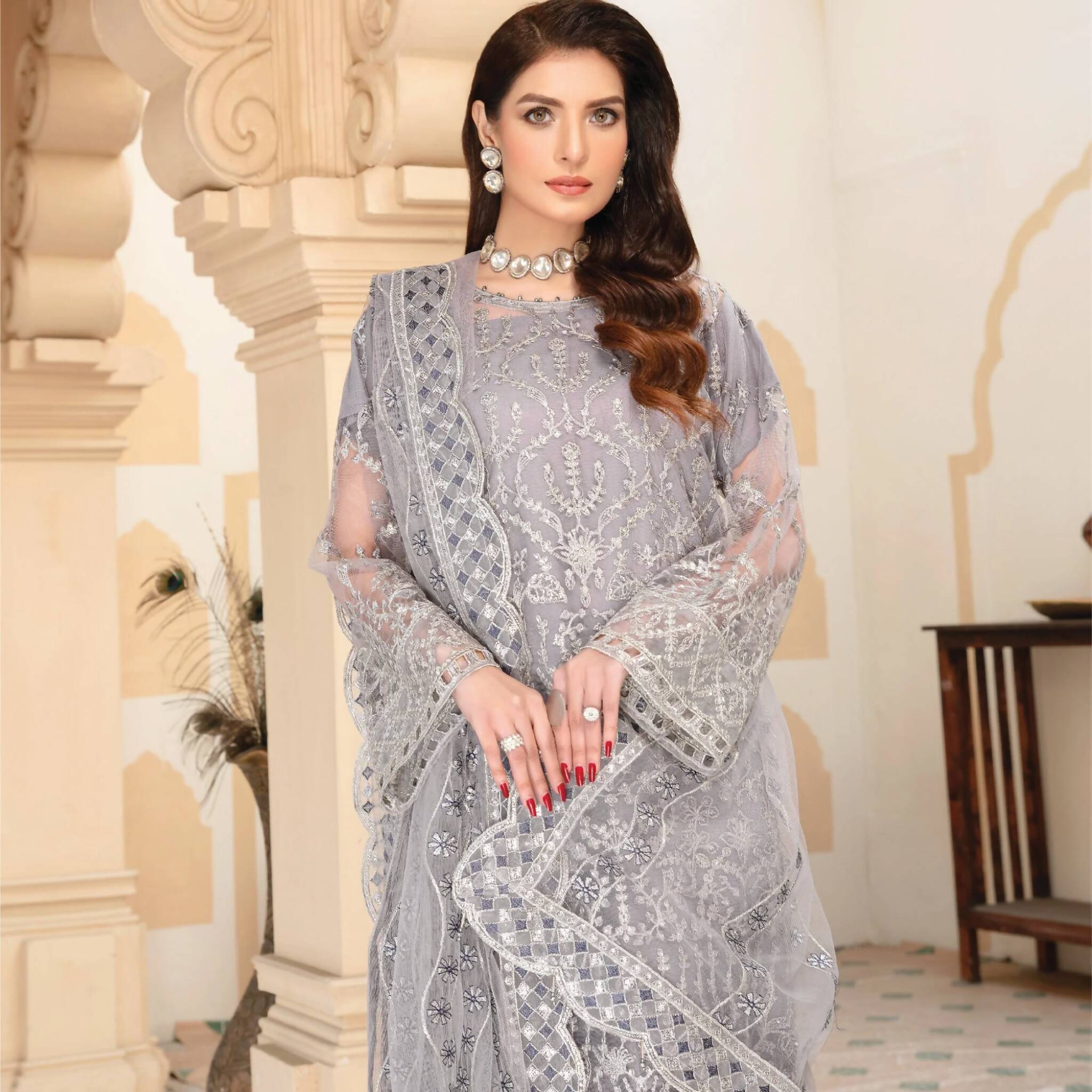 Net Embroidered Ensemble