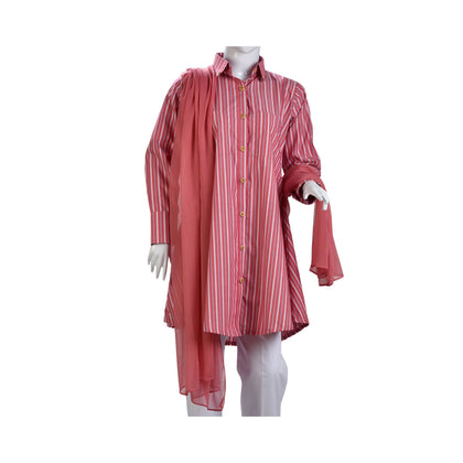 Shirt, Dazzling French Pink Striped Cotton, Comfort & Modern Elegance, for Women