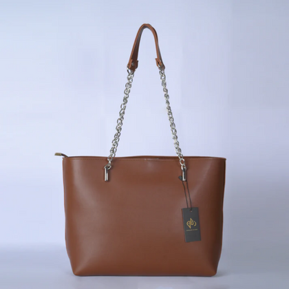 Alpha Tote Bag, Golden Brown & Chain Elegance, for Women