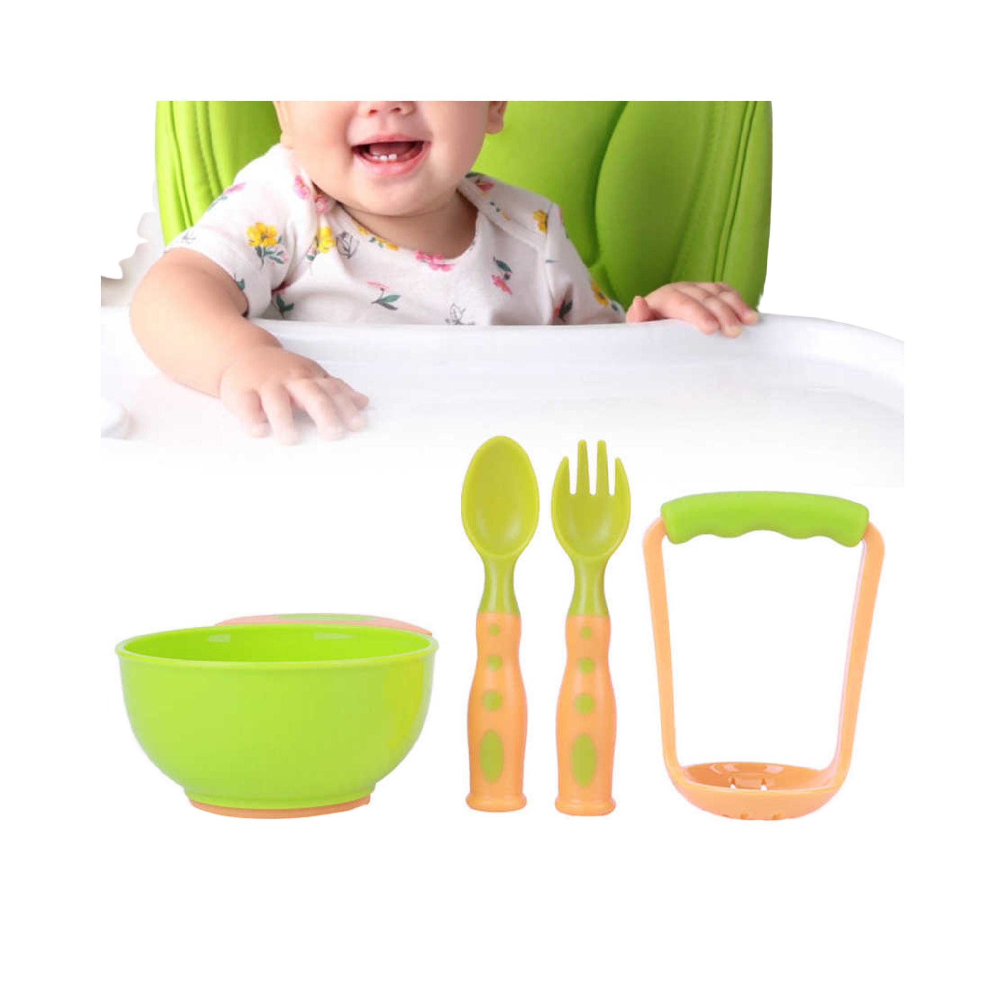 Food Masher, Serve Fresh Food Bowl, Feeding Suction Spoons Set, for Baby