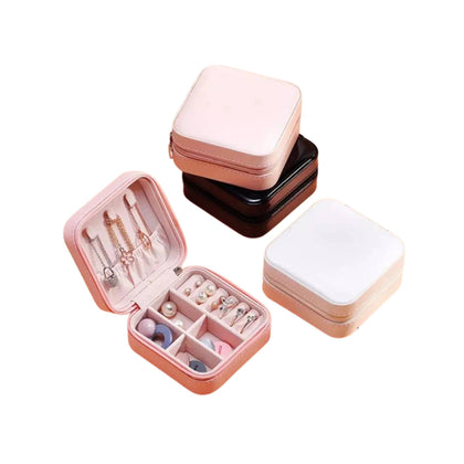 Jewellery Organizer, Compact Leather Box with Zipper Closure