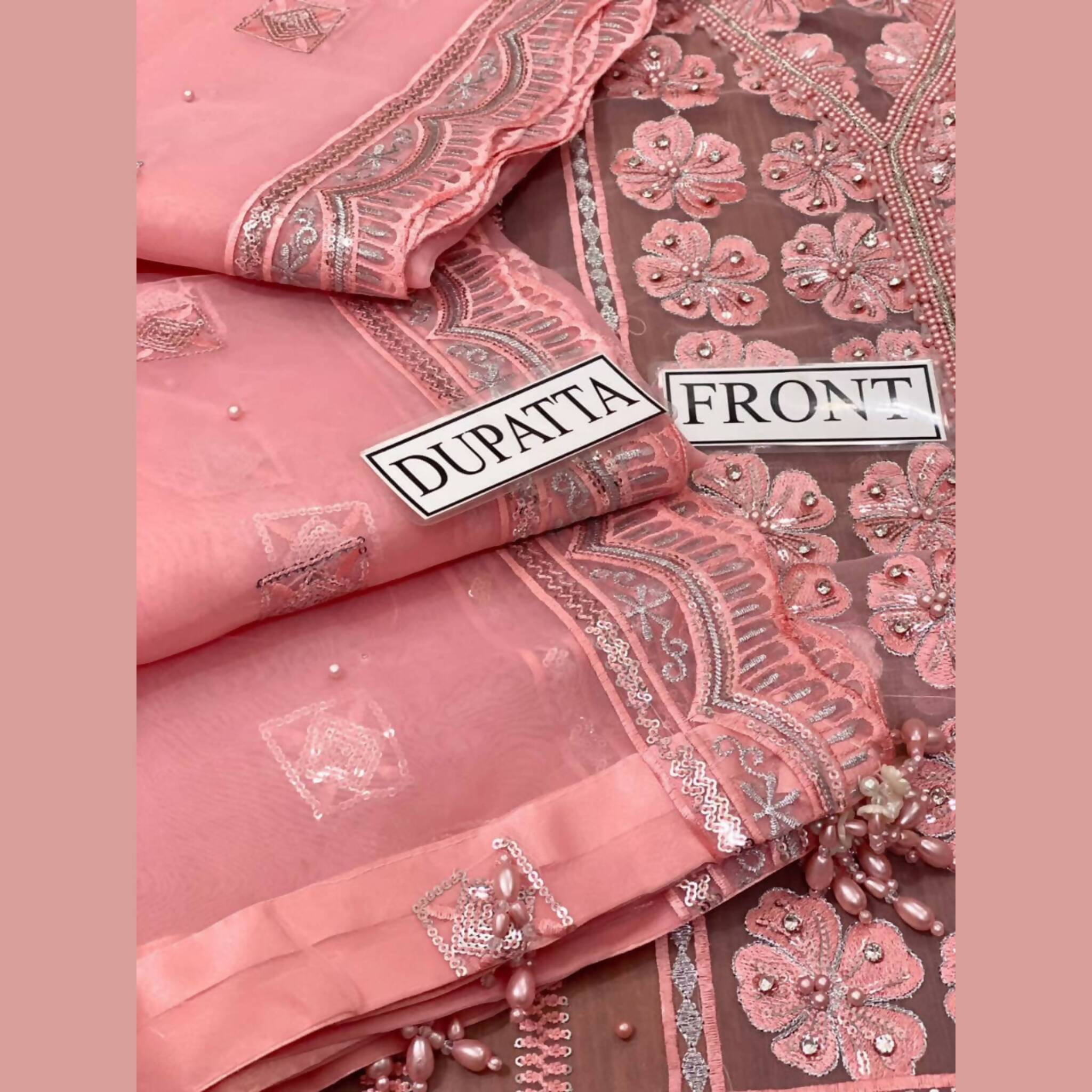 Unstitched Suit, Beautiful Embroidery On Organza, for Women