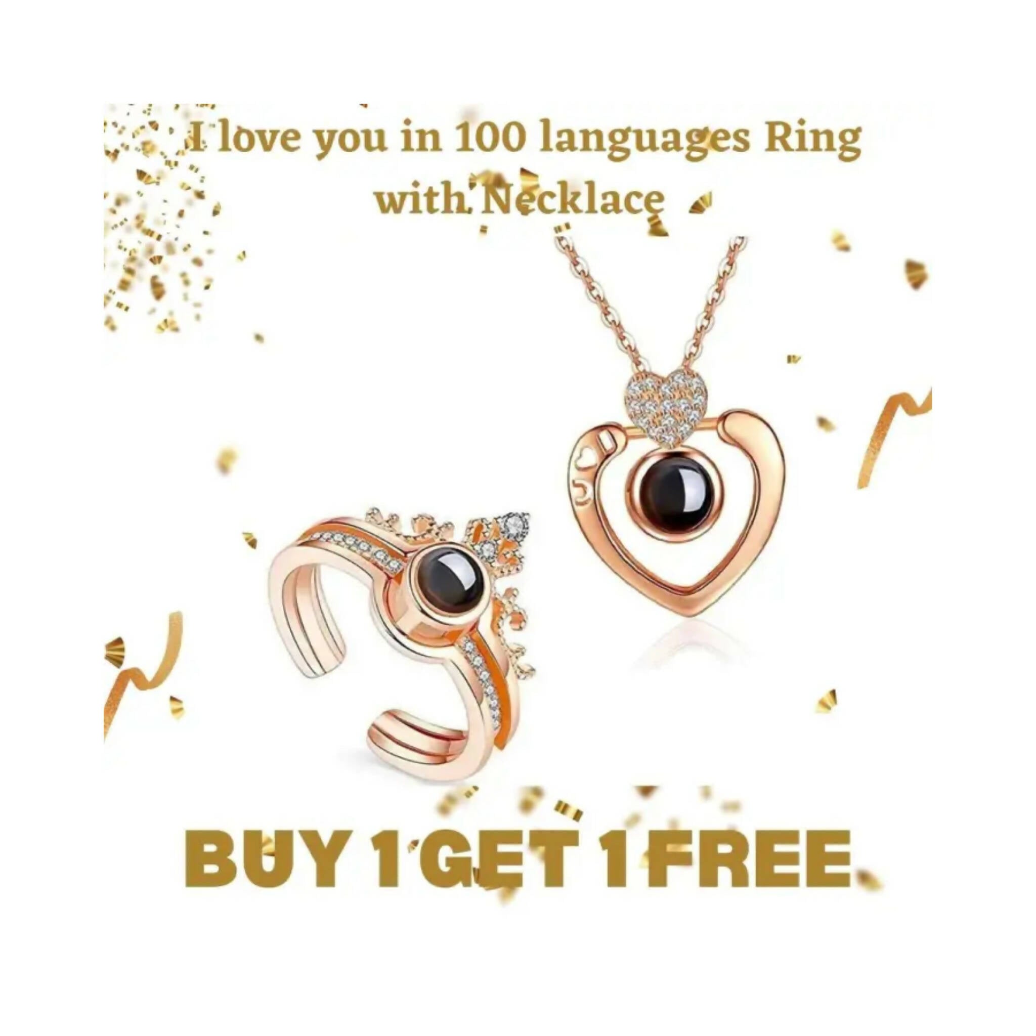 Locket Necklace, 1+1 Free - Crown Ring with I Love You in 100 Languages
