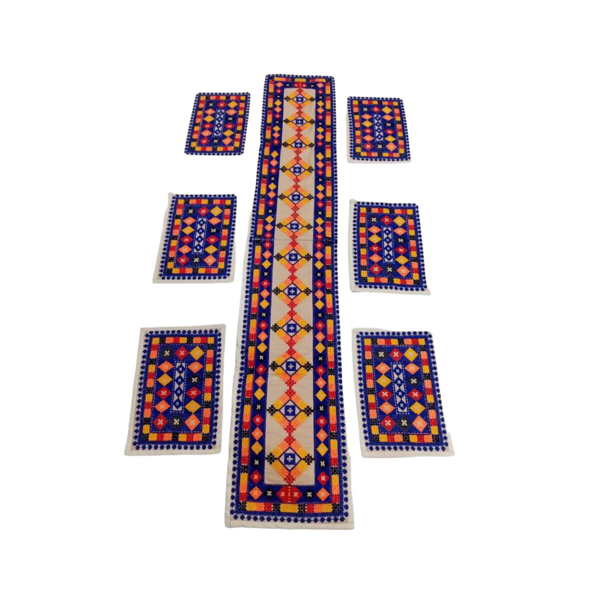 Table Runner Set, andmade Ari Work with 6 Table Mats - Elegant Patchwork Design