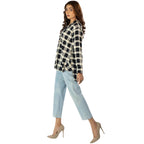 Shirt, Charming Linen Checkered Print with Indian Collar & Unique Details, for Women